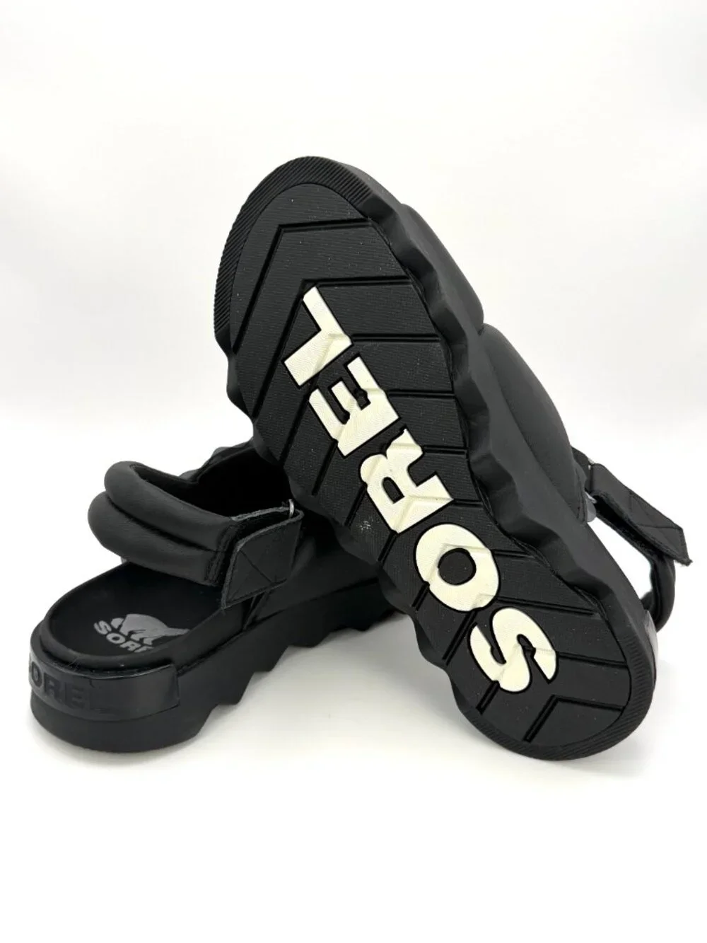 SOREL Vibe Women's Black Leather Platform Slingback Slide Sandals  US 8 NIB.